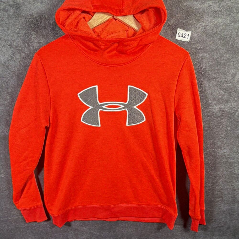 Under Armour ColdGear Orange Pullover Hoodie Fleece Logo Men’s L Loose